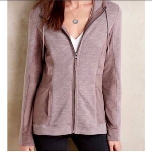 NWOT Anthropologie Akemi + Kin Taupe Abbe Full Zip Faux Suede Panel Hoodie XS